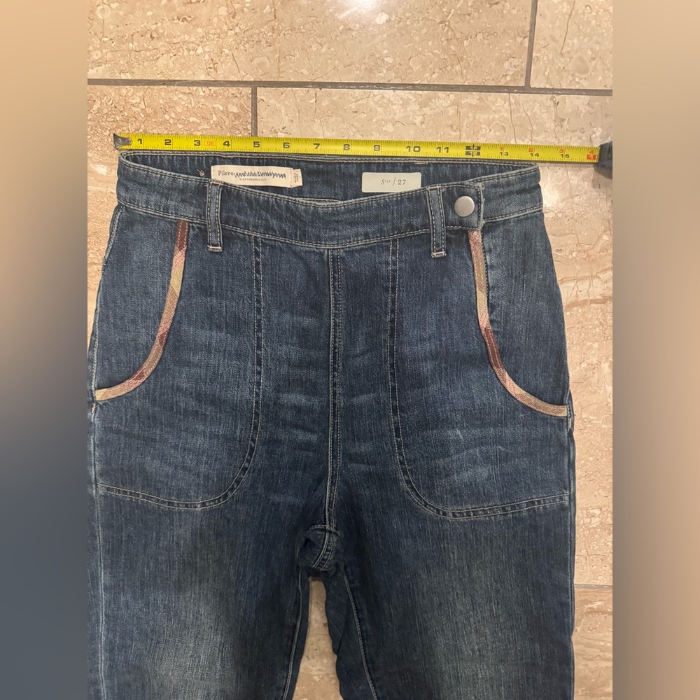 NWOT Anthropologie Pilcro Hi-Rise Plaid Trimmed Cropped Boyfriend Jeans - Picture 7 of 14